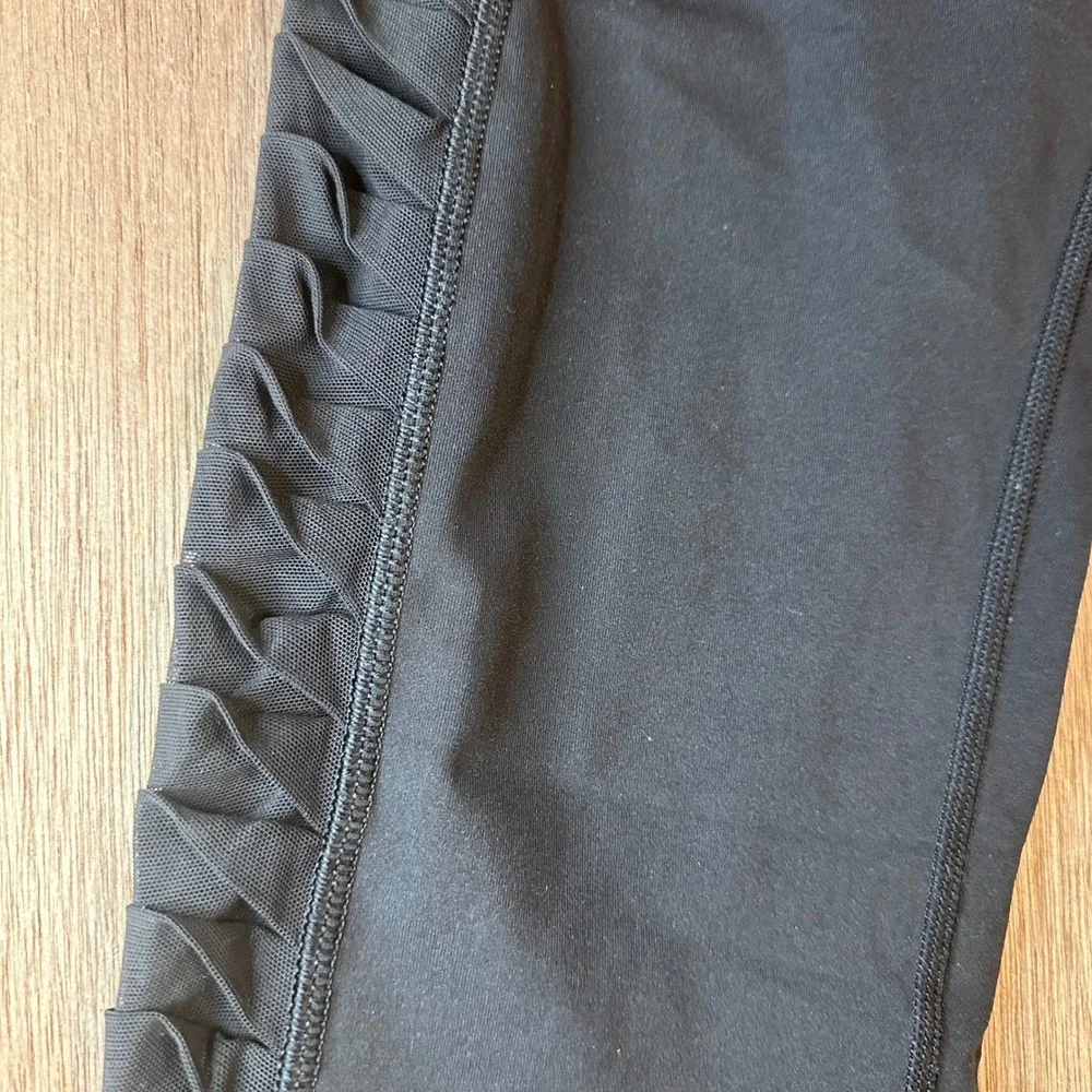 Lululemon Athletica Black Sharp Turns Crop Shirred Ruched Mesh Leggings Size 10